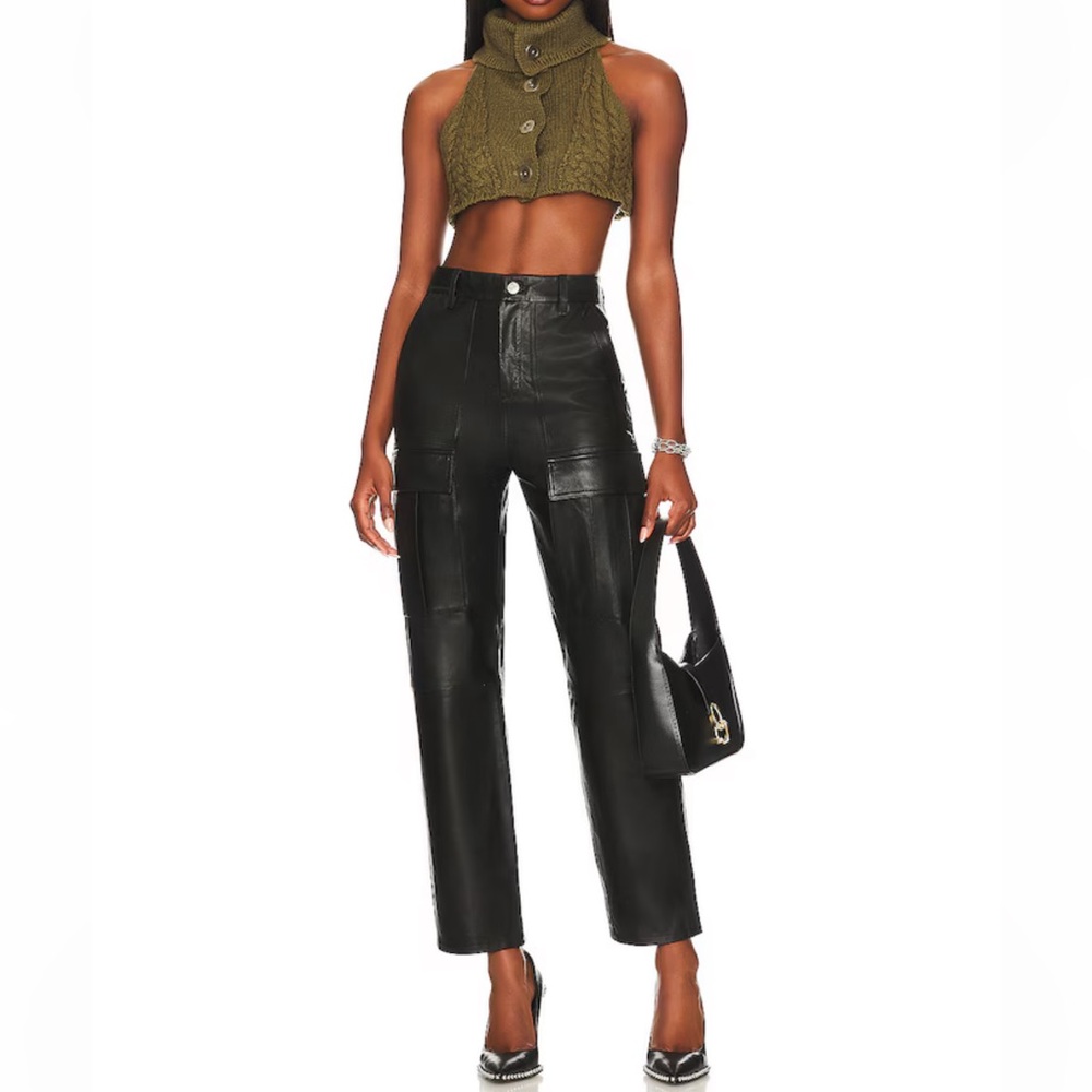 Revolve GRLFRND Black Leather Cargo Pants